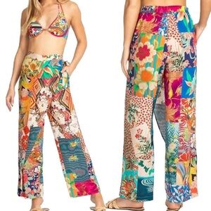 JOHNNY WAS Women’s LARGE Multicolor Printed Side Wrap Pant CP25
